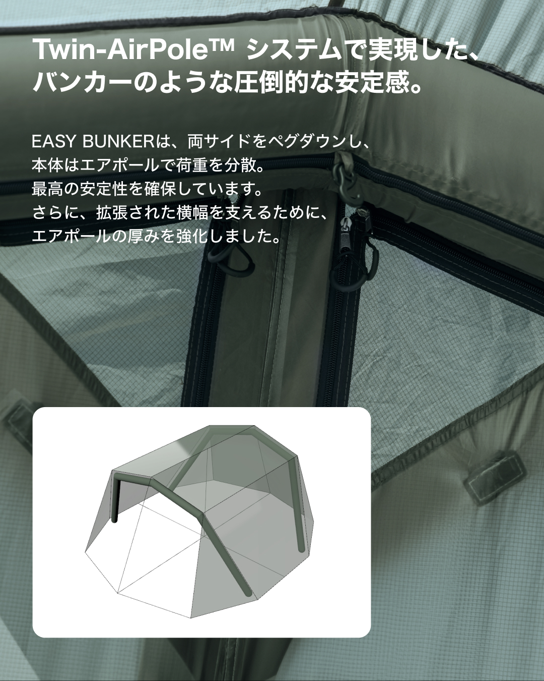 イージバンカーエアテント（5.6x4.5M正方形大型シェルター、エアポンプ